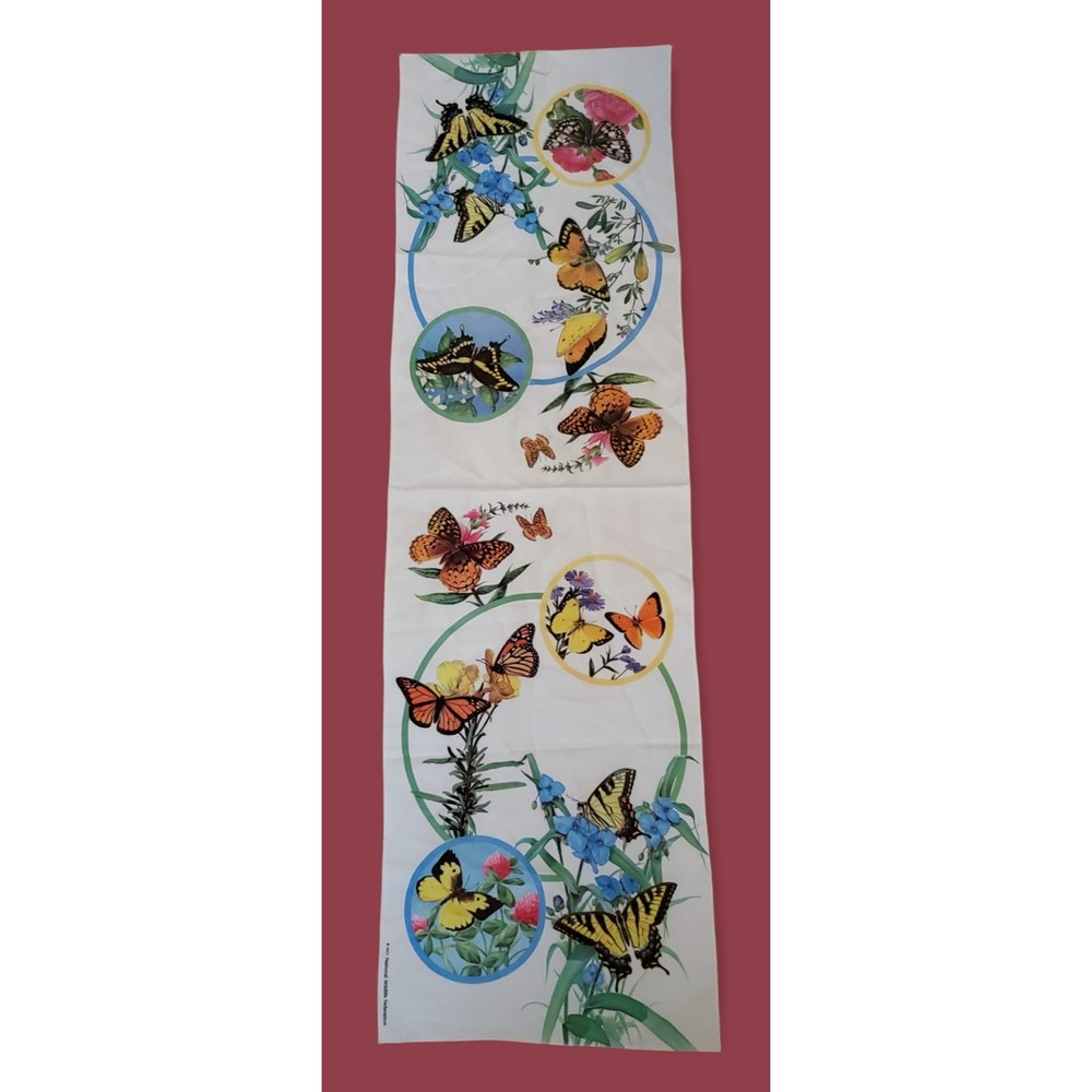 Vintage 1977 National Wildlife Federation Butterfly And Flowers Scarf